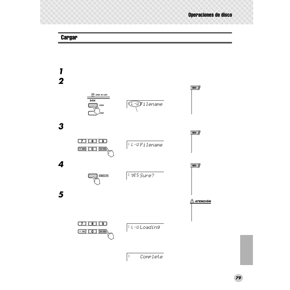 Cargar, Operaciones de disco | Yamaha Portable Grand DGX-300 User Manual | Page 79 / 116