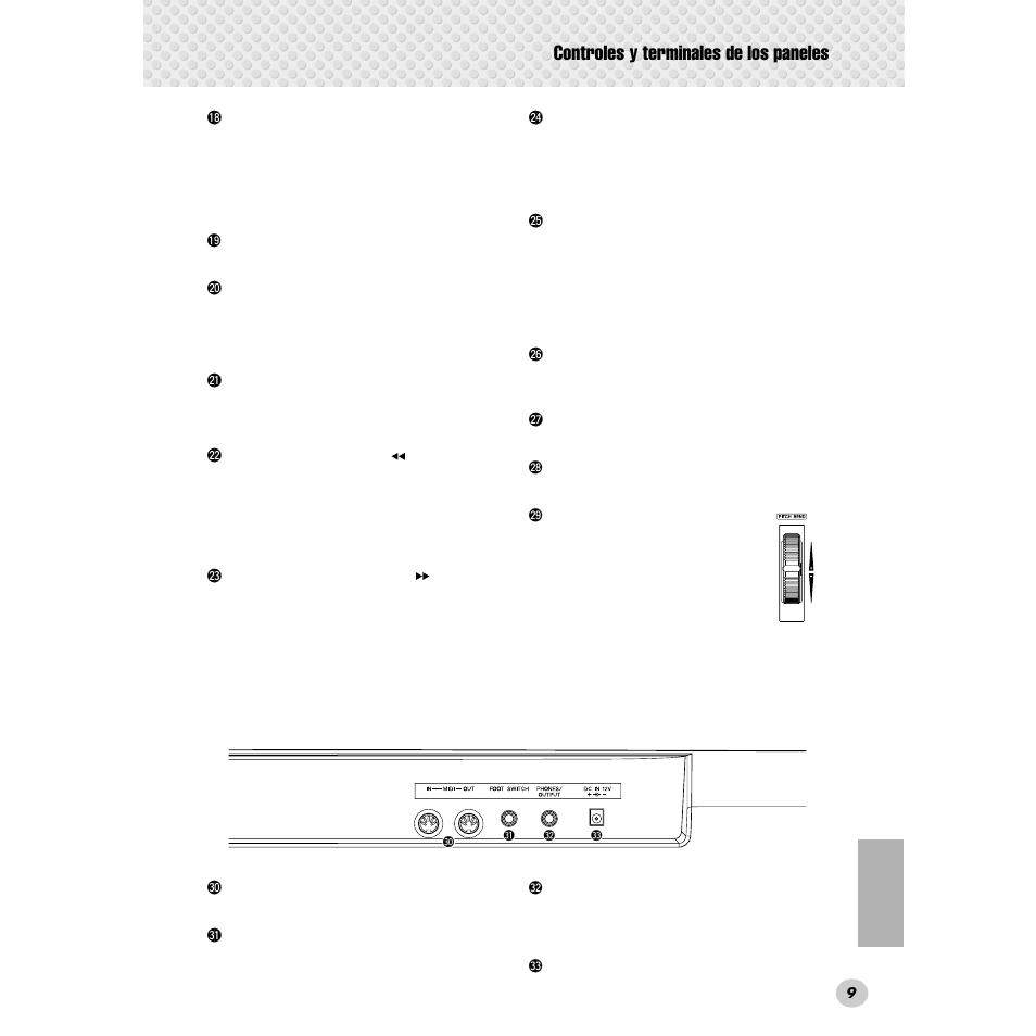 Controles y terminales de los paneles | Yamaha Portable Grand DGX-300 User Manual | Page 9 / 116