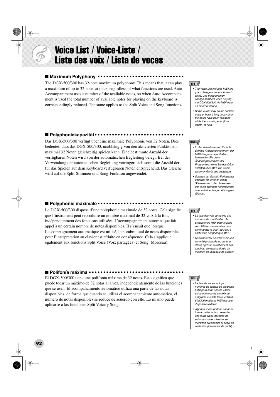 Voice list | Yamaha Portable Grand DGX-300 User Manual | Page 92 / 116