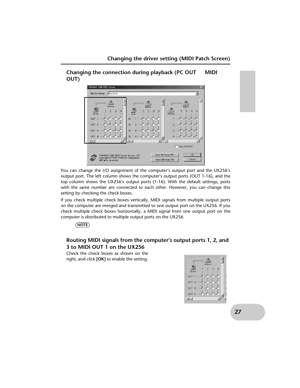 Changing the driver setting (midi patch screen) | Yamaha UX256 User Manual | Page 27 / 34