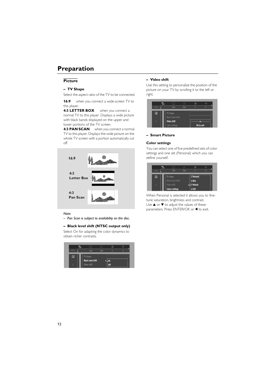 Picture, Preparation | Yamaha DVD-C940 User Manual | Page 16 / 34