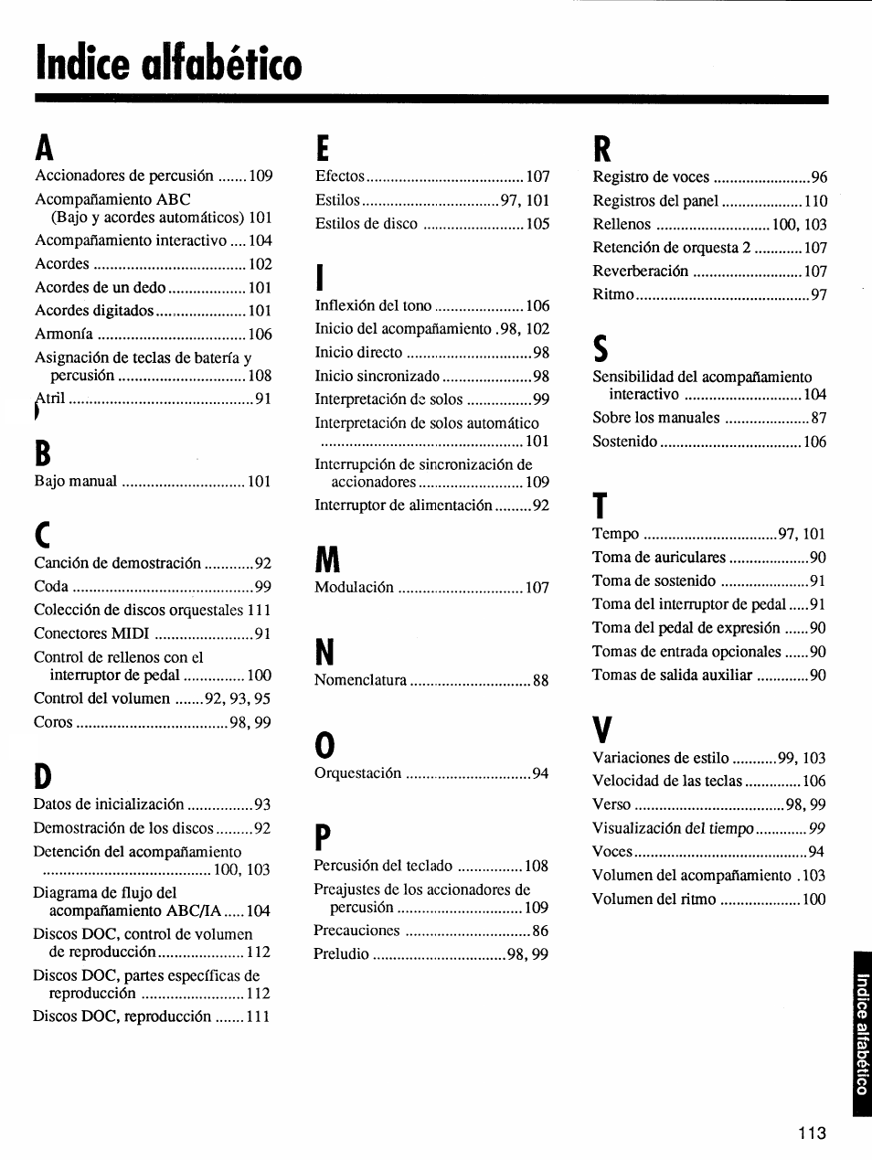 Indice alfabético | Yamaha Protatone PSR-6700 User Manual | Page 31 / 42