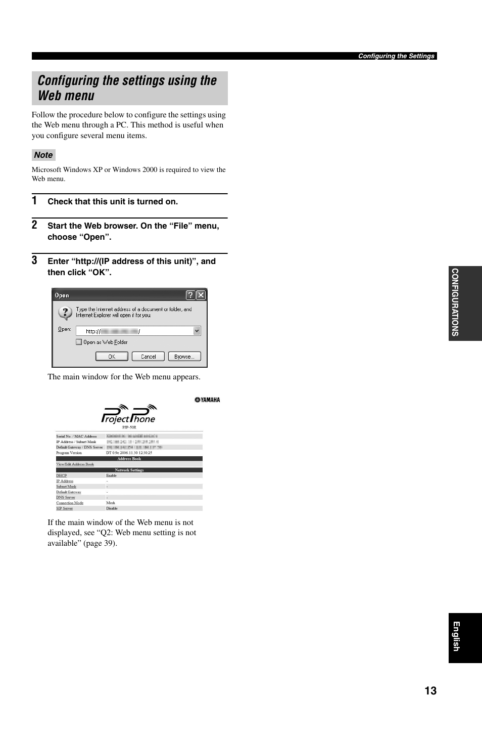 Configuring the settings using the web menu | Yamaha PJP-50R User Manual | Page 18 / 53