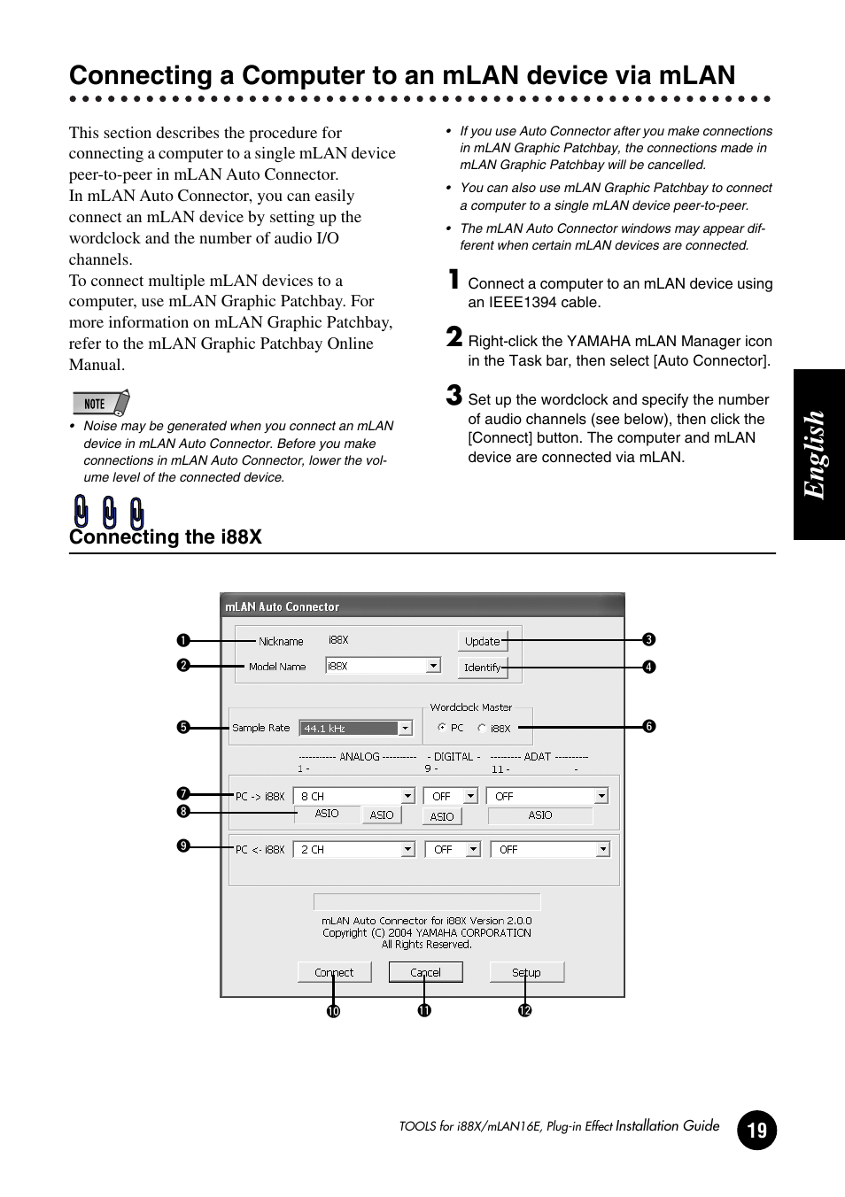 Connecting a computer to an mlan device via mlan, English | Yamaha Plug-in Effect mLAN16E User Manual | Page 19 / 126