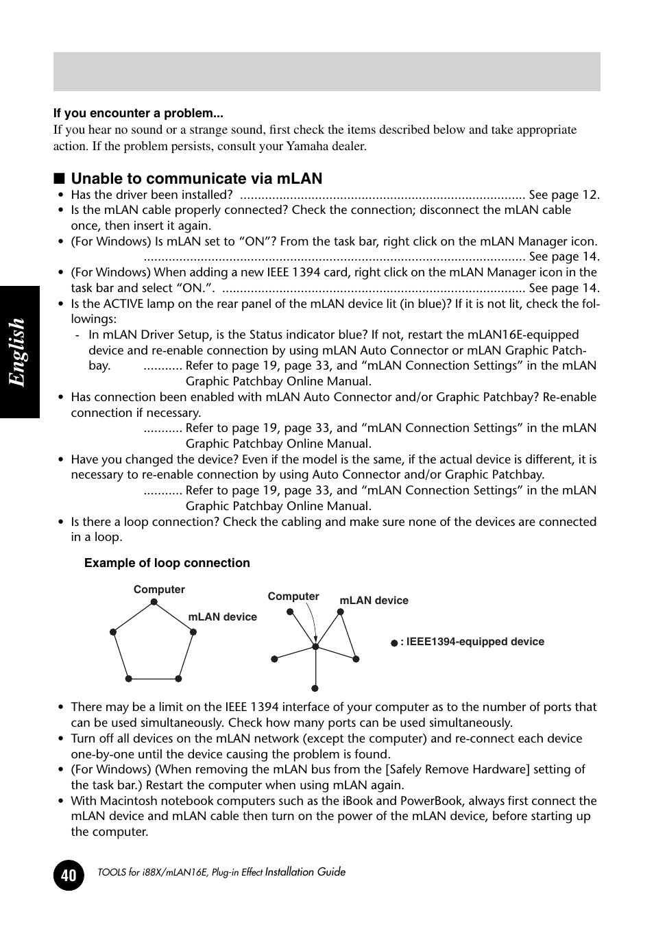 Troubleshooting, English | Yamaha Plug-in Effect mLAN16E User Manual | Page 40 / 126