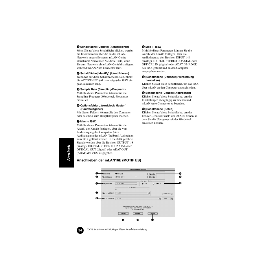 Anschließen der mlan16e (motif es), Deutsc h | Yamaha Plug-in Effect mLAN16E User Manual | Page 74 / 126