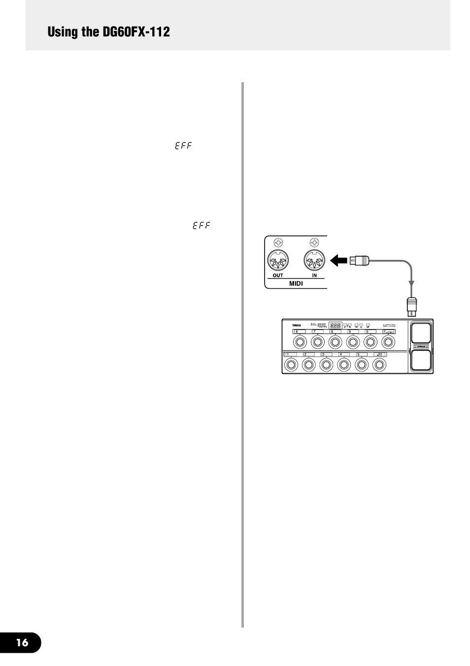 16 ● using the foot switch and the bank switch, Using midi control | Yamaha DG60FX-112 User Manual | Page 16 / 32