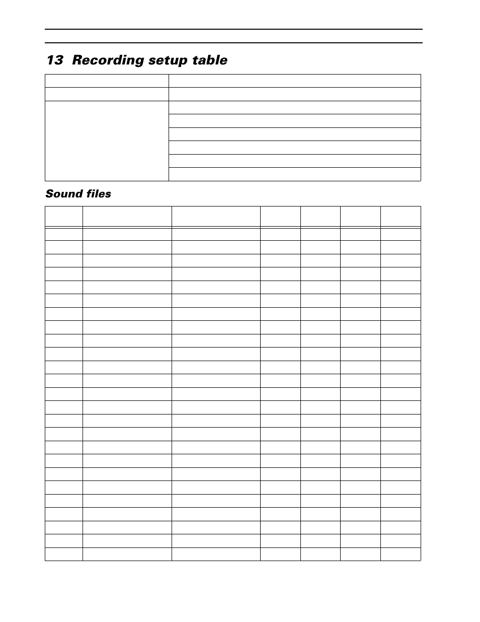 13 recording setup table, Sound files | Yamaha CBX-D5 User Manual | Page 42 / 76