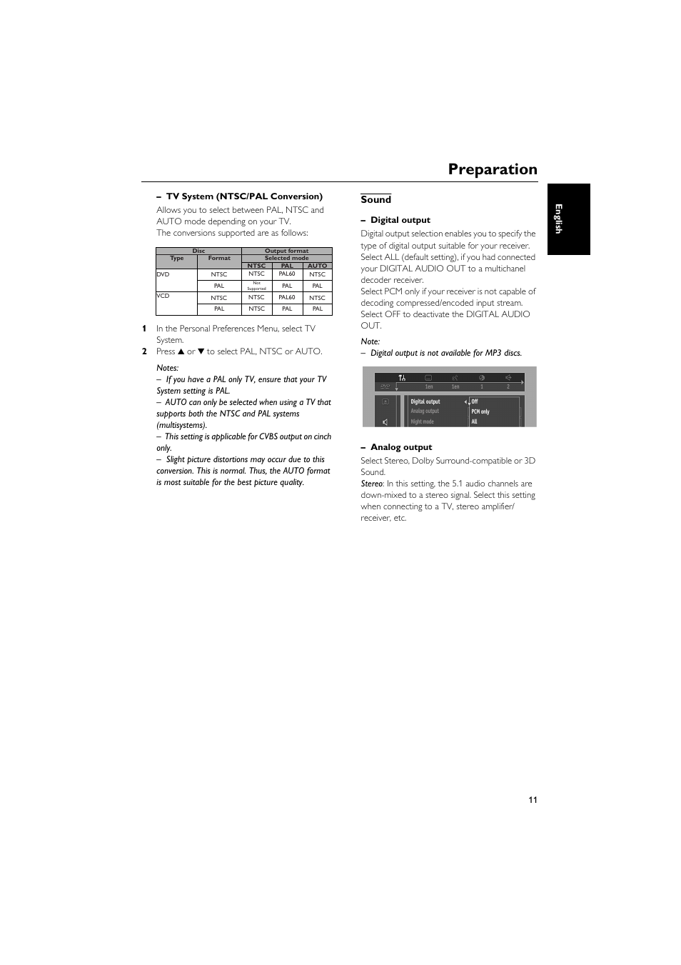 Sound, Preparation | Yamaha DVD CHANGER User Manual | Page 15 / 30