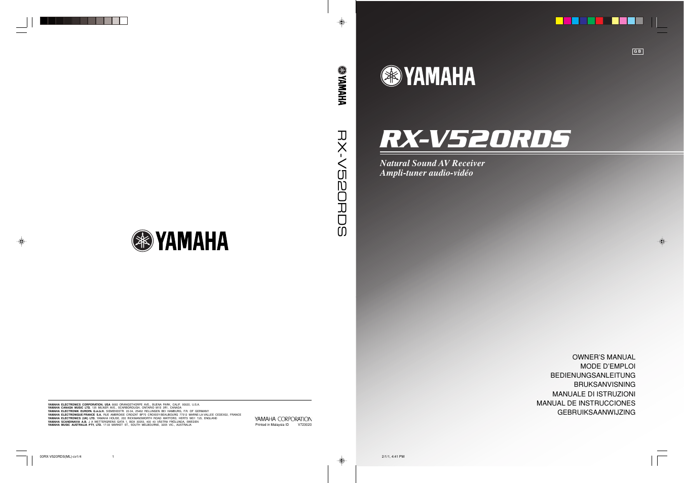 Rx-v520rds, Natural sound av receiver ampli-tuner audio-vidéo | Yamaha RX-V520RDS User Manual | Page 68 / 71