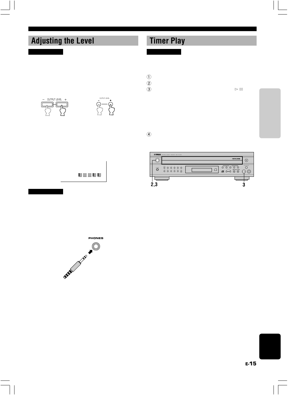 Adjusting the level, Timer play, When you listen with headphones | Yamaha CDC-585 User Manual | Page 19 / 28