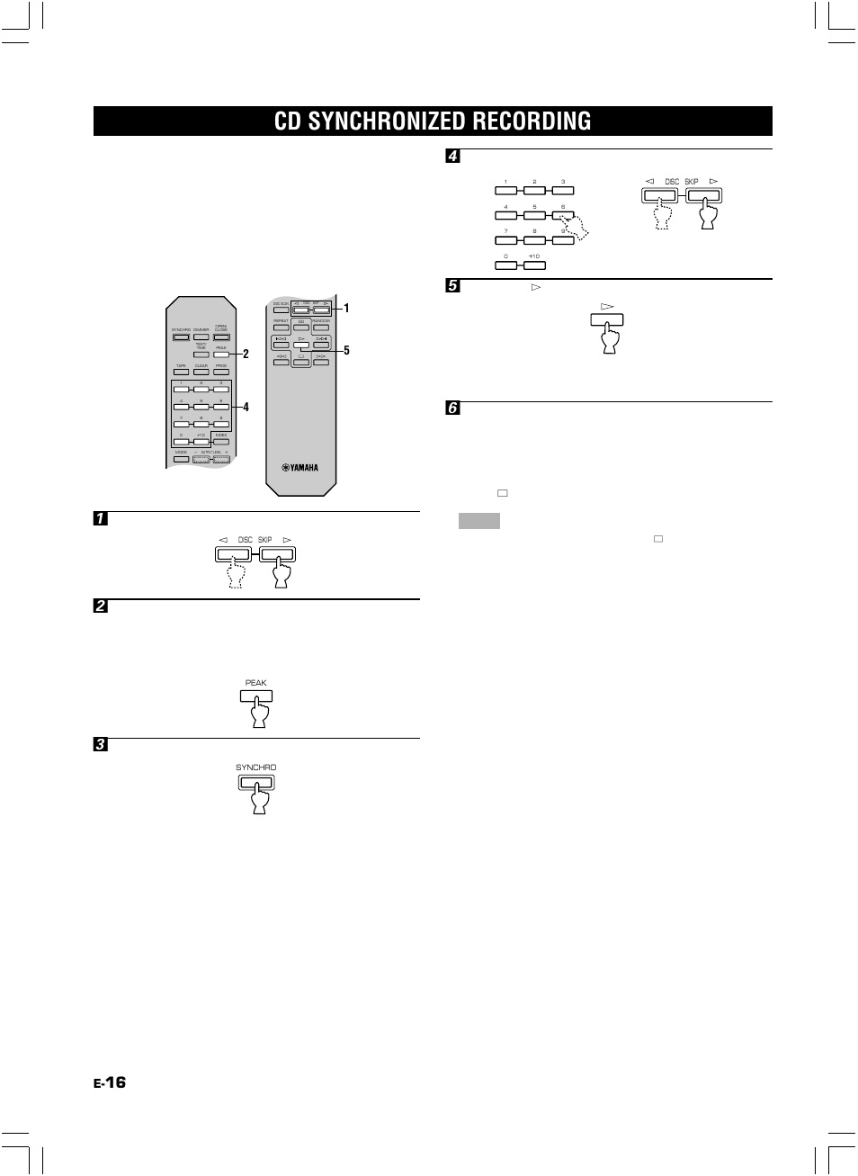 Functions for recording, Cd synchronized recording, Select a disc | If desired, select the track to be recorded first, Press the a button | Yamaha CDC-585 User Manual | Page 20 / 28