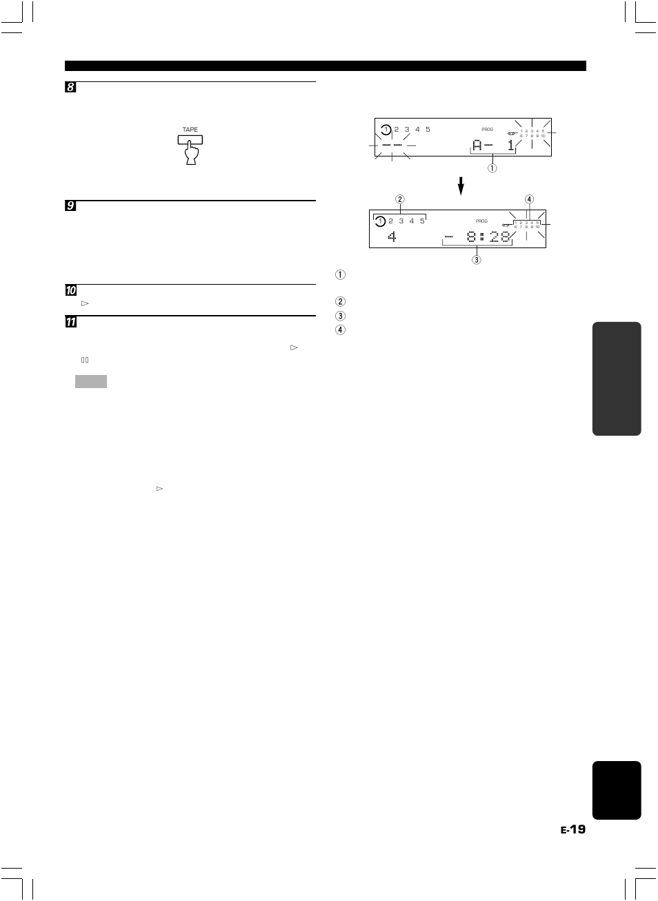 Display information during pro- gramming, A - 1, 19 english functions for recording | Yamaha CDC-585 User Manual | Page 23 / 28