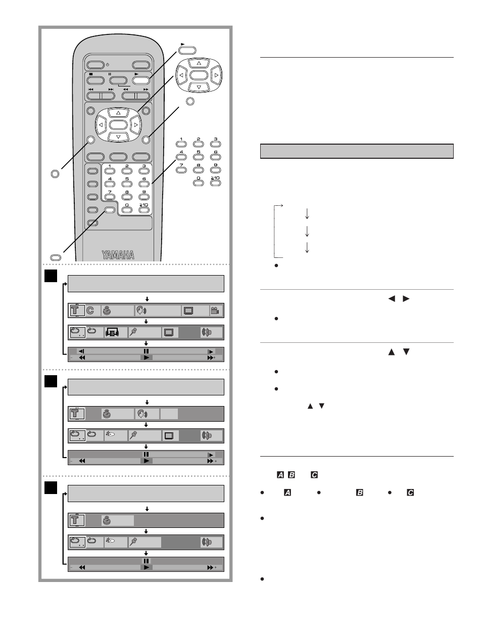 General information about on-screen menu, Icons, Common procedures | Ab c, General information about on- screen menu icons, Press on screen during play or in the stop mode | Yamaha DVD-S795 User Manual | Page 18 / 48