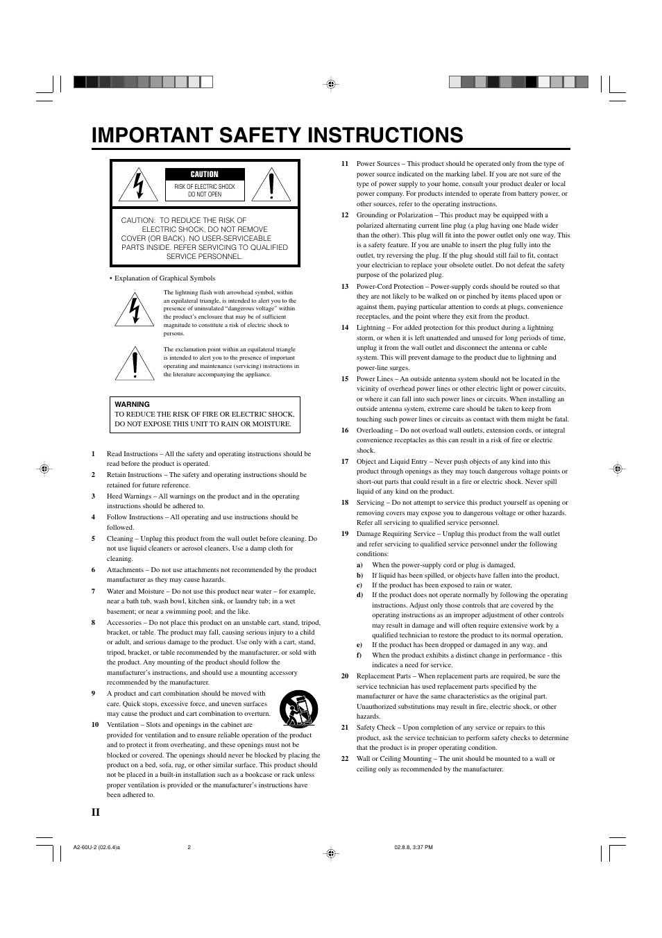 Important safety instructions | Yamaha DVX-S60 User Manual | Page 2 / 31