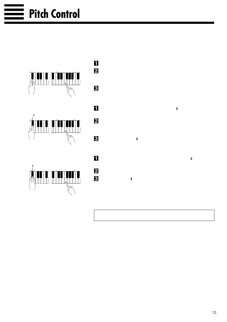 Pitch control, Tuning up, Tuning down ● to restore standard pitch | Yamaha CLP-123 User Manual | Page 13 / 30