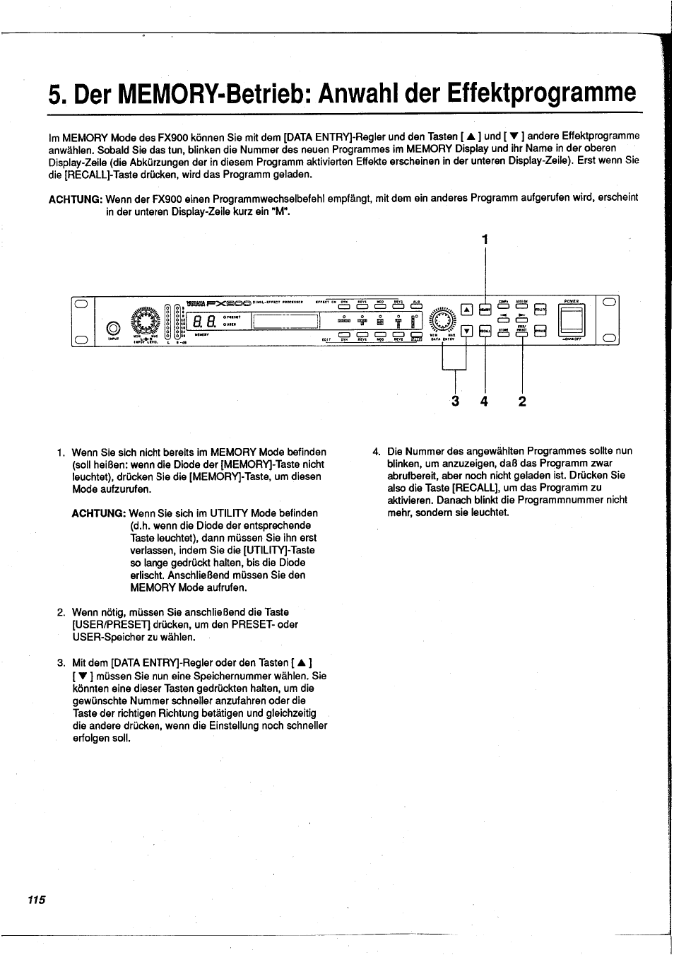 Der memory-betrieb: anwahl der effektprogramme | Yamaha FX900 User Manual | Page 116 / 176