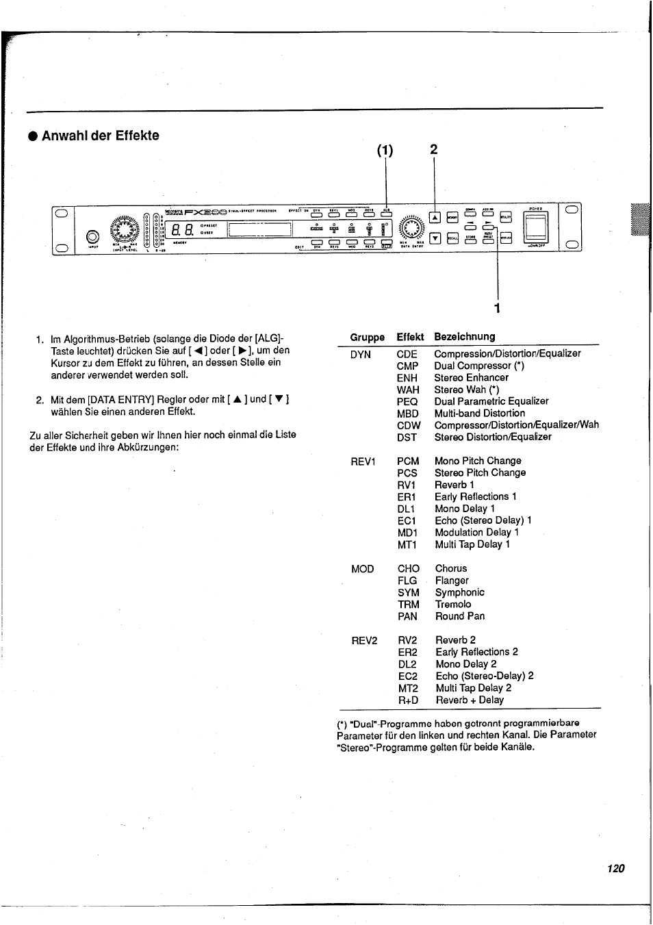 Anwahl der effekte | Yamaha FX900 User Manual | Page 121 / 176