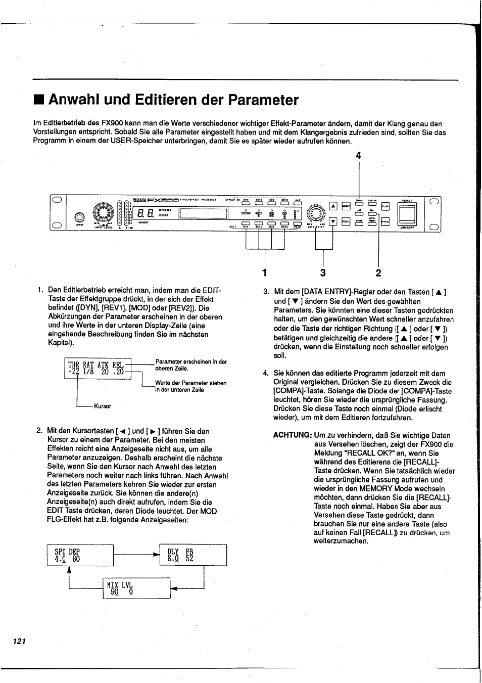 Anwahl und editieren der parameter | Yamaha FX900 User Manual | Page 122 / 176