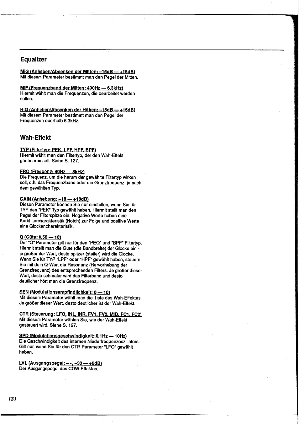 Equalizer, Wah-effekt | Yamaha FX900 User Manual | Page 132 / 176
