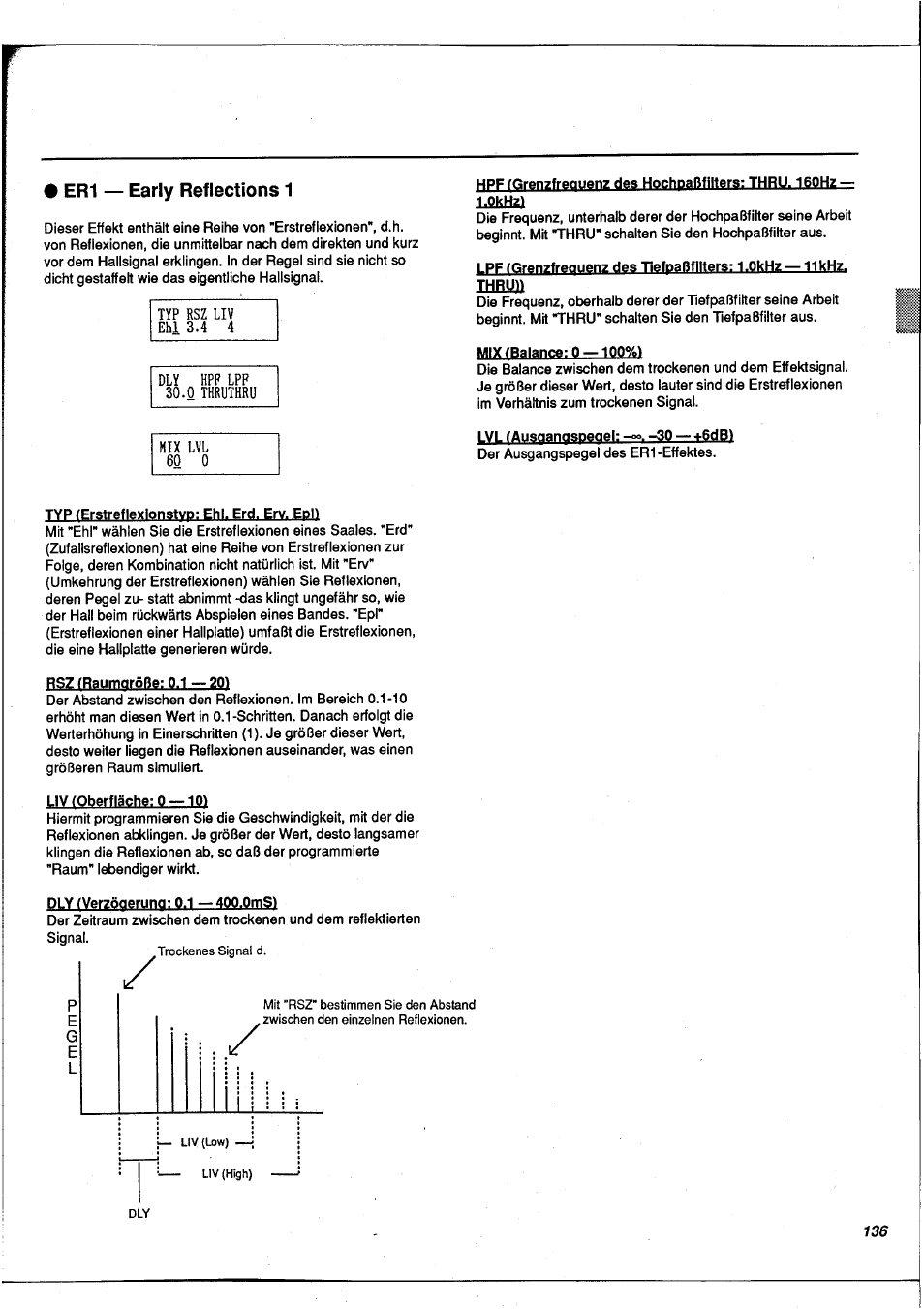 Er1 — early reflections 1, Mix(bglanco:9-iaq%), Er1 - early reflections 1 | Yamaha FX900 User Manual | Page 137 / 176