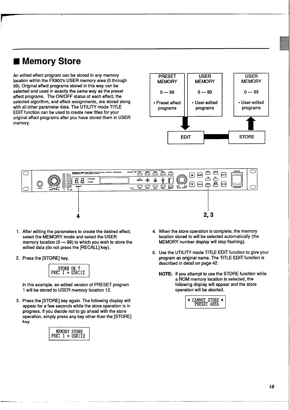 Memory store | Yamaha FX900 User Manual | Page 19 / 176