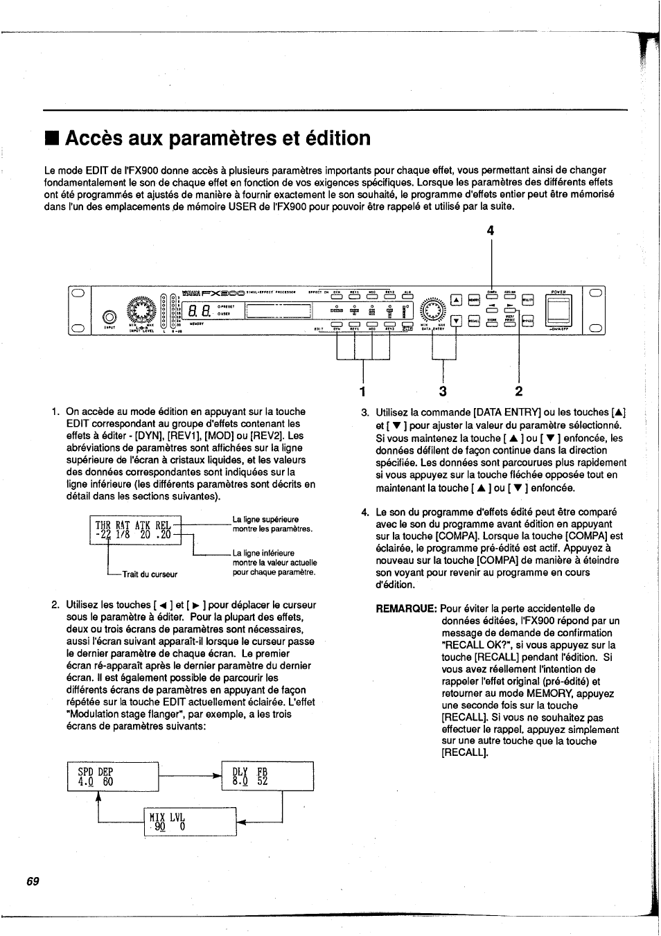 Accès aux paramètres et édition | Yamaha FX900 User Manual | Page 70 / 176