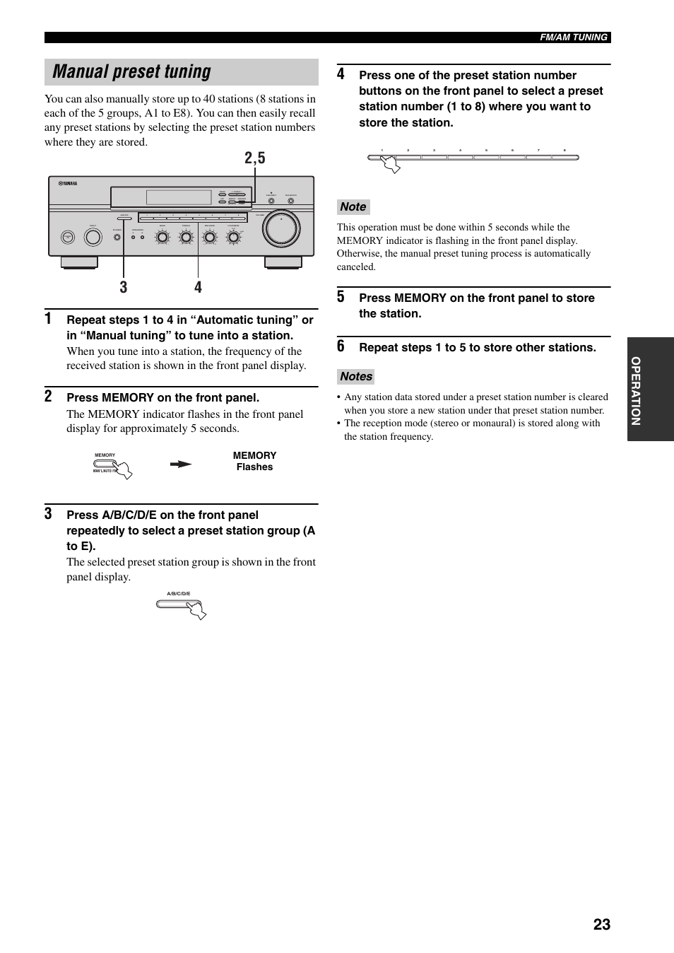 Manual preset tuning, Additional information, Repeat steps 1 to 5 to store other stations | Man'l/auto fm, Auto/man'l | Yamaha RX-397 User Manual | Page 27 / 37