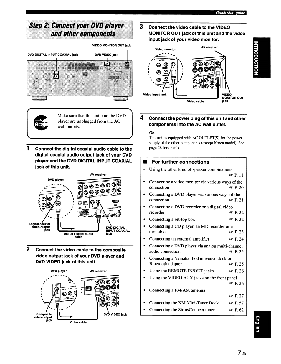 Using the other kind of speaker combinations, Connecting a set-top box «*■ p.22, P. 24 | Connecting the siriusconnect tuner p.62 | Yamaha RX-V663 User Manual | Page 11 / 151