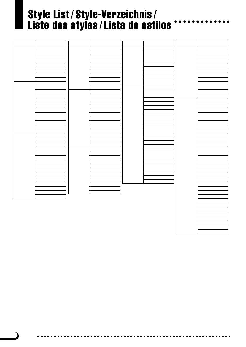 Style list, Style-verzeichnis, Liste des styles | Lista de estilos | Yamaha CVP-201 User Manual | Page 10 / 39