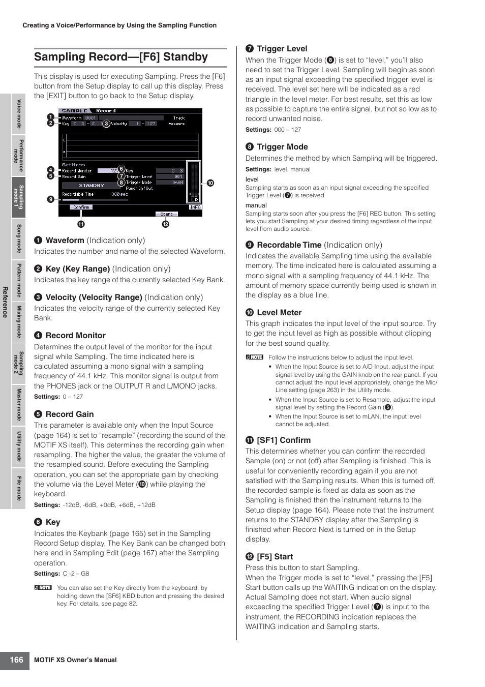 Sampling record-[f6] standby, Sampling record—[f6] standby | Yamaha MOTIF XS7  EN User Manual | Page 166 / 320