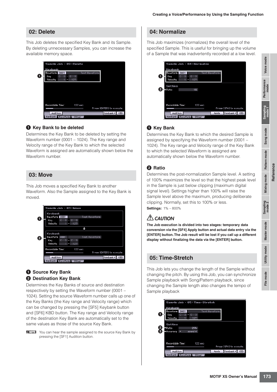 Delete 03: move, Normalize 05: time-stretch | Yamaha MOTIF XS7  EN User Manual | Page 173 / 320