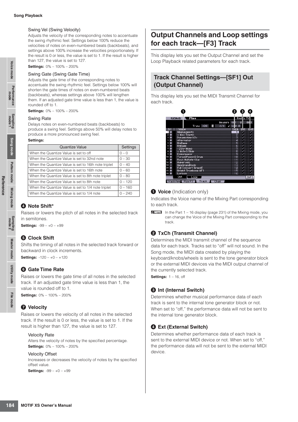 Track channel settings—[sf1] out (output channel) | Yamaha MOTIF XS7  EN User Manual | Page 184 / 320