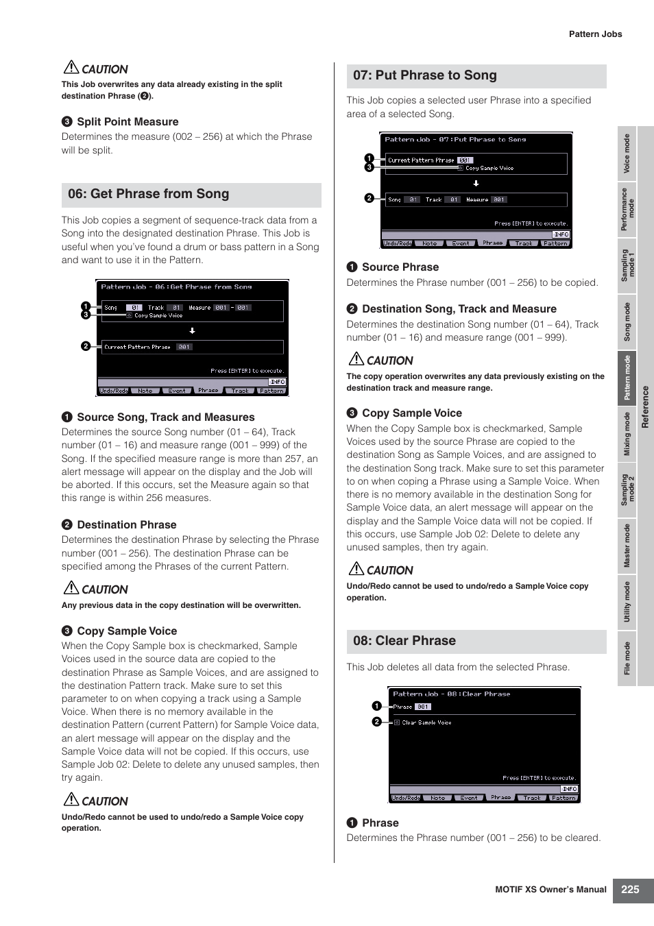 Get phrase from song, Put phrase to song 08: clear phrase | Yamaha MOTIF XS7  EN User Manual | Page 225 / 320