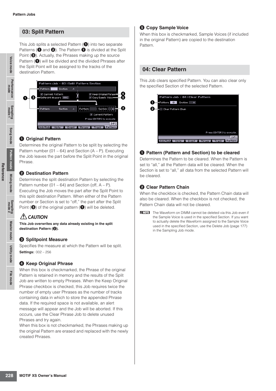 Split pattern, Clear pattern | Yamaha MOTIF XS7  EN User Manual | Page 228 / 320