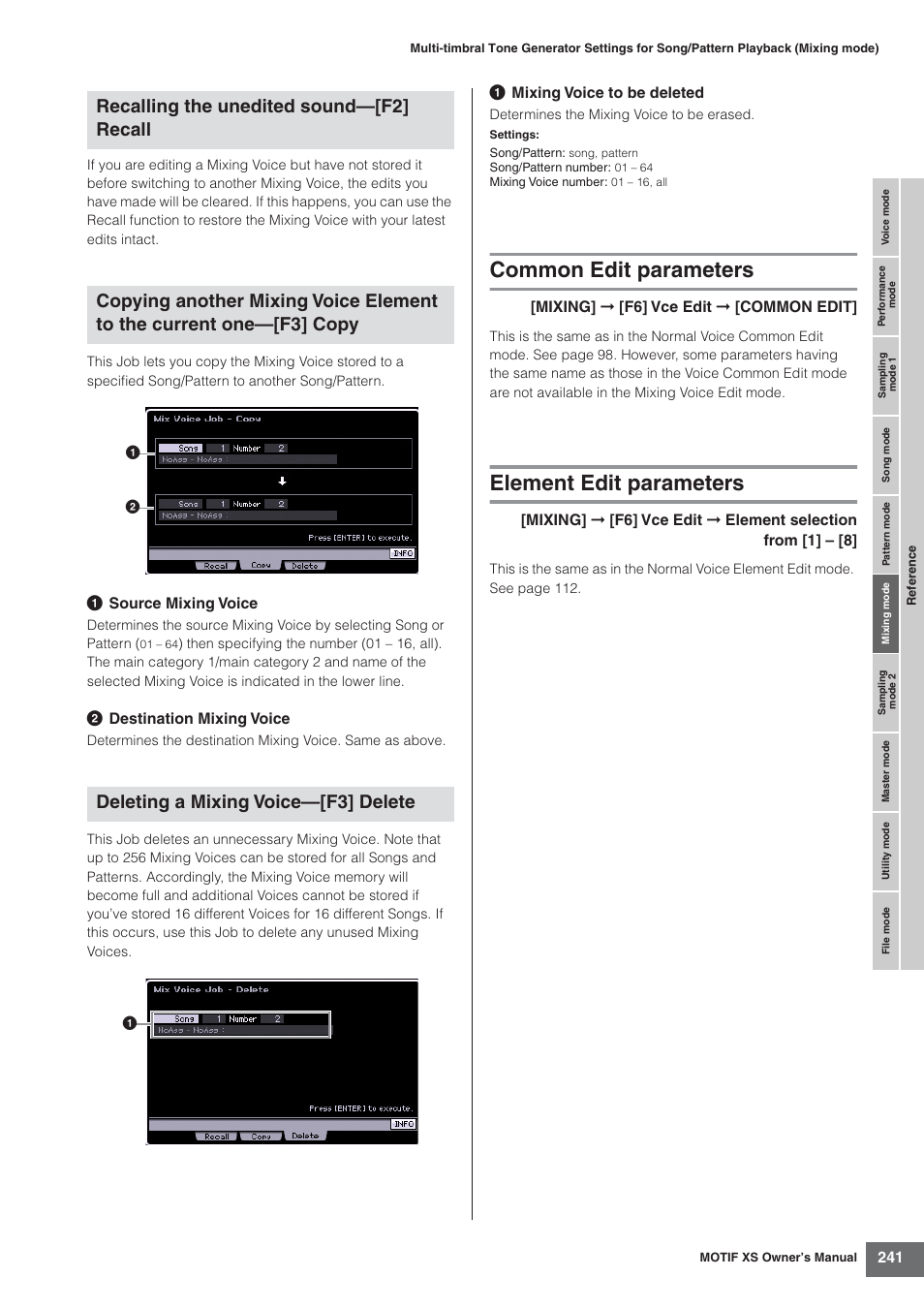 Common edit parameters, Element edit parameters | Yamaha MOTIF XS7  EN User Manual | Page 241 / 320