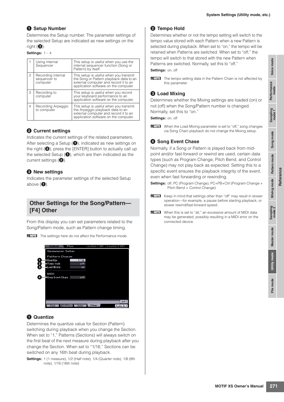 Other settings for the song/pattern— [f4] other | Yamaha MOTIF XS7  EN User Manual | Page 271 / 320