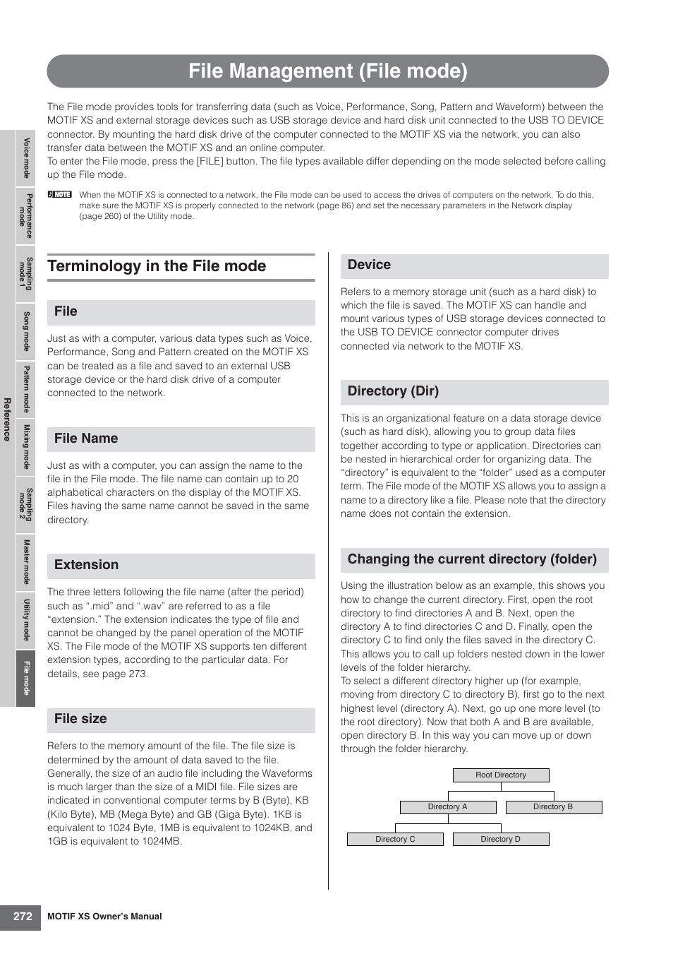 File management (file mode), Terminology in the file mode | Yamaha MOTIF XS7  EN User Manual | Page 272 / 320