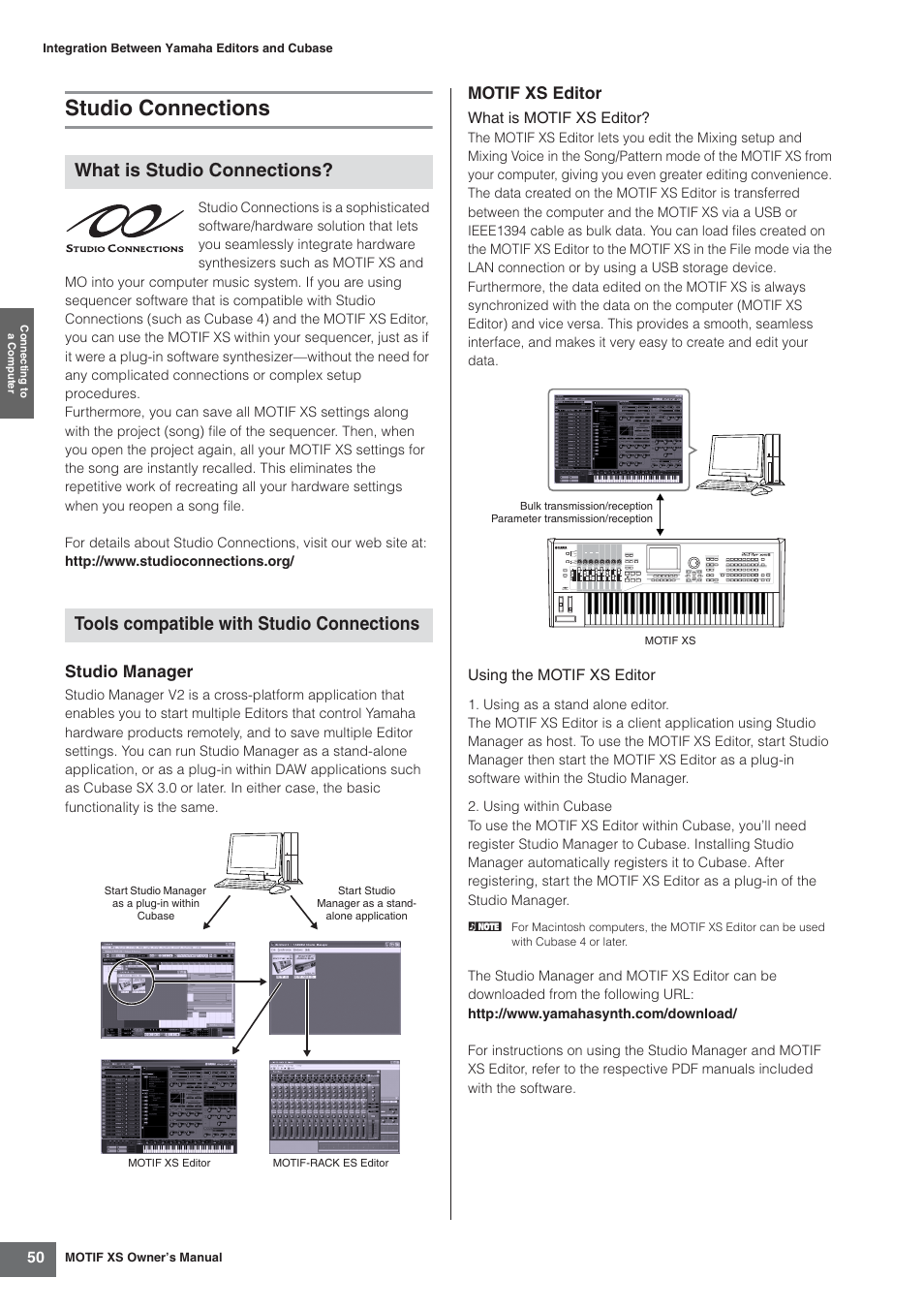 Studio connections, Studio manager, Motif xs editor | Yamaha MOTIF XS7  EN User Manual | Page 50 / 320