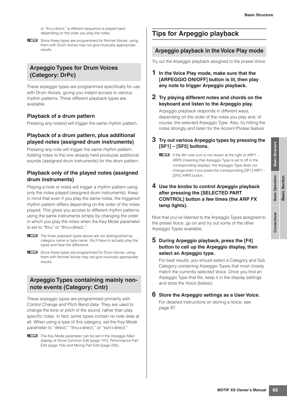 Tips for arpeggio playback, Es 65 | Yamaha MOTIF XS7  EN User Manual | Page 65 / 320