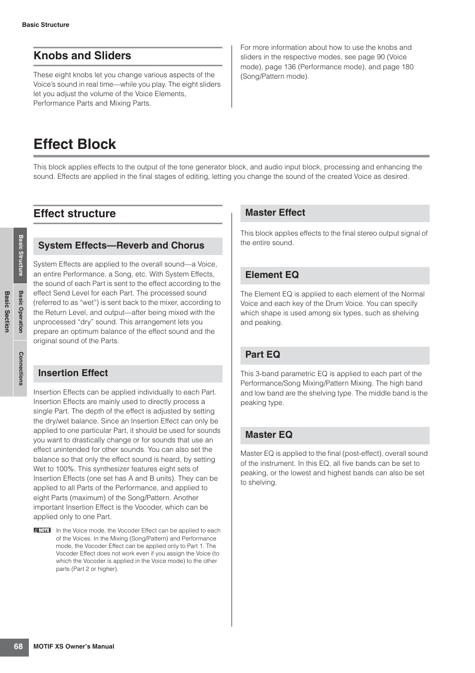 Knobs and sliders, Effect block, Effect structure | Yamaha MOTIF XS7  EN User Manual | Page 68 / 320