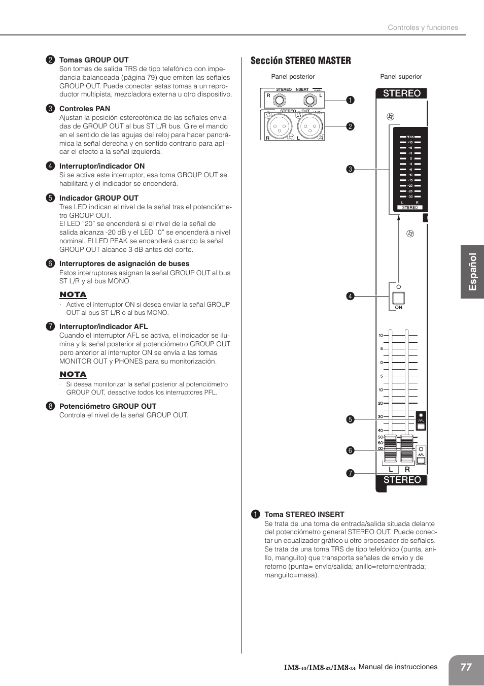 Sección stereo master | Yamaha IM8-32 User Manual | Page 17 / 33