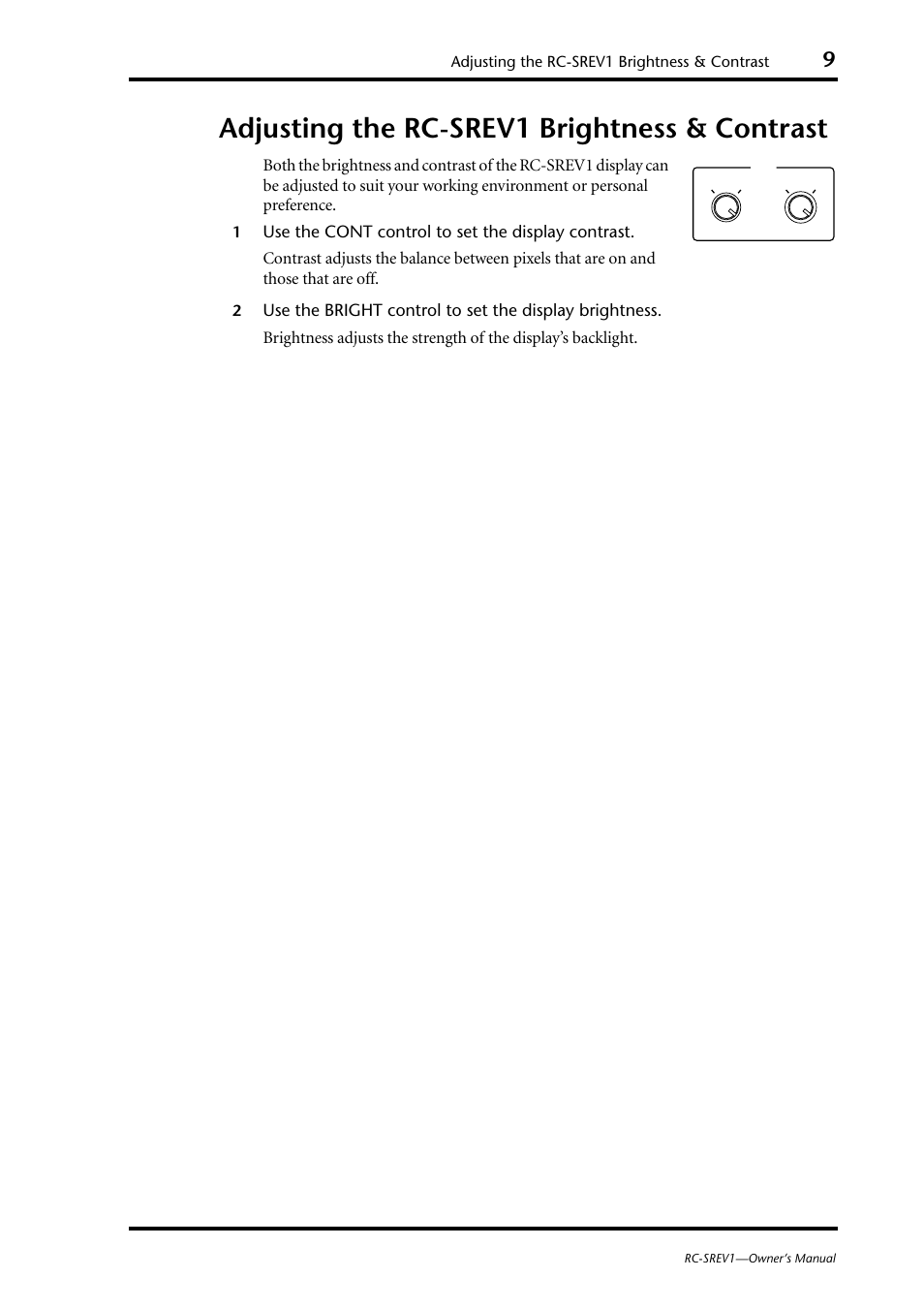 Adjusting the rc-srev1 brightness & contrast | Yamaha RC-SREV1 User Manual | Page 11 / 50