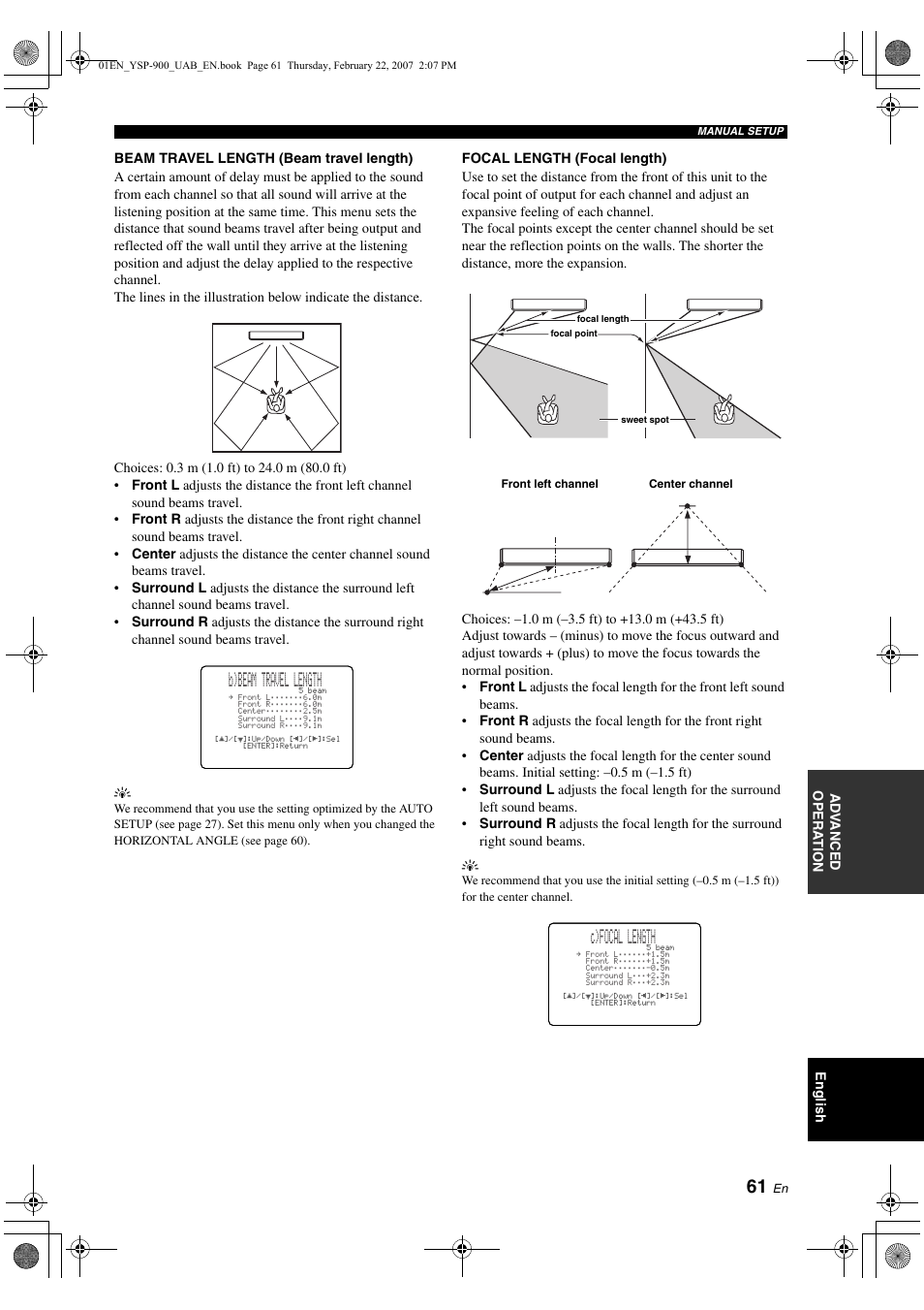 B)beam travel length, C)focal length | Yamaha Digital Sound YSP-900 User Manual | Page 65 / 96