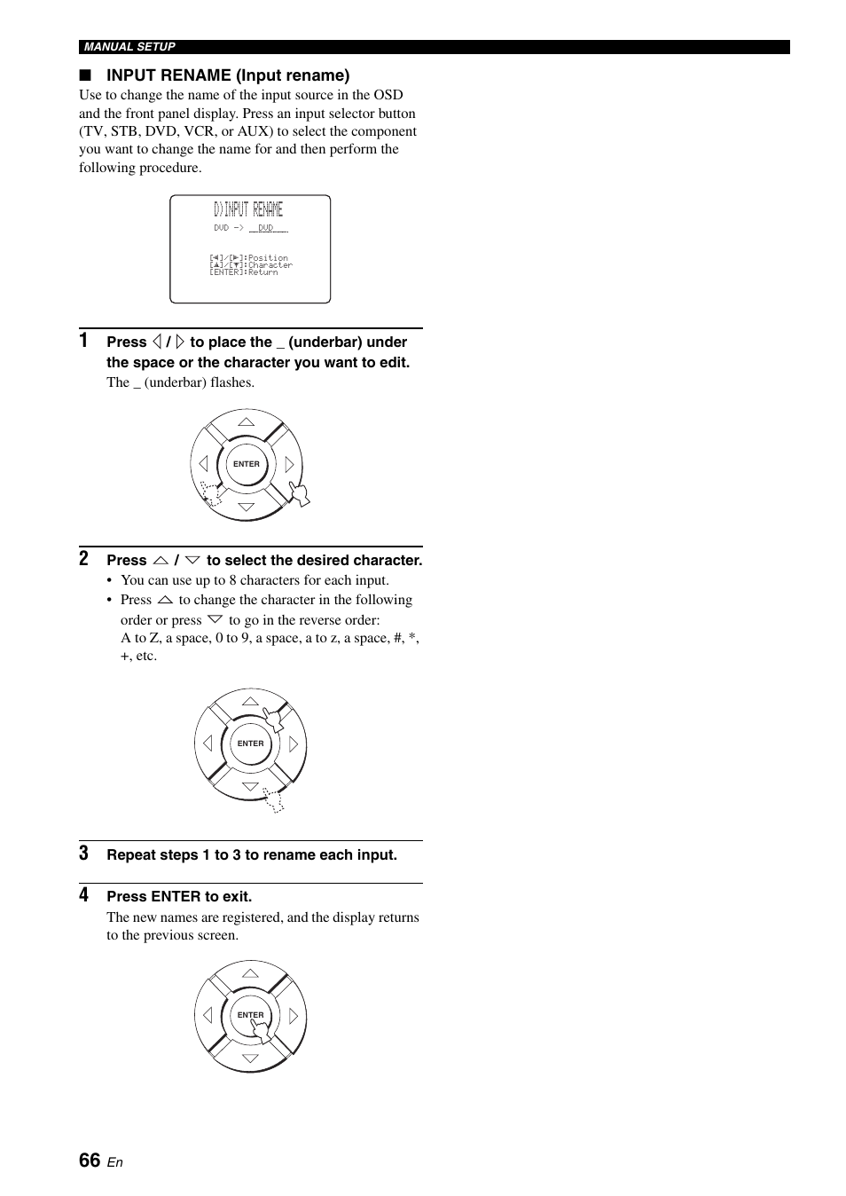 D)input rename | Yamaha Digital Sound YSP-900 User Manual | Page 70 / 96