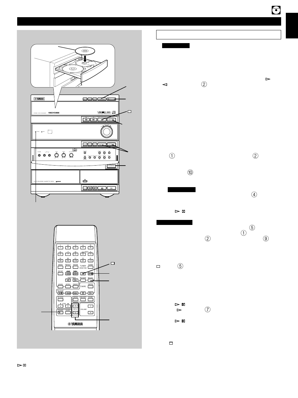 Basic play, E-9 english, Cd/video cd player operation | Direct operation, Dolby b nr, Min max, Turn on the power, Select the cd/video cd player by pressing input, Or until “vcd/cd, Appears on the display | Yamaha GX-500VCD User Manual | Page 17 / 46