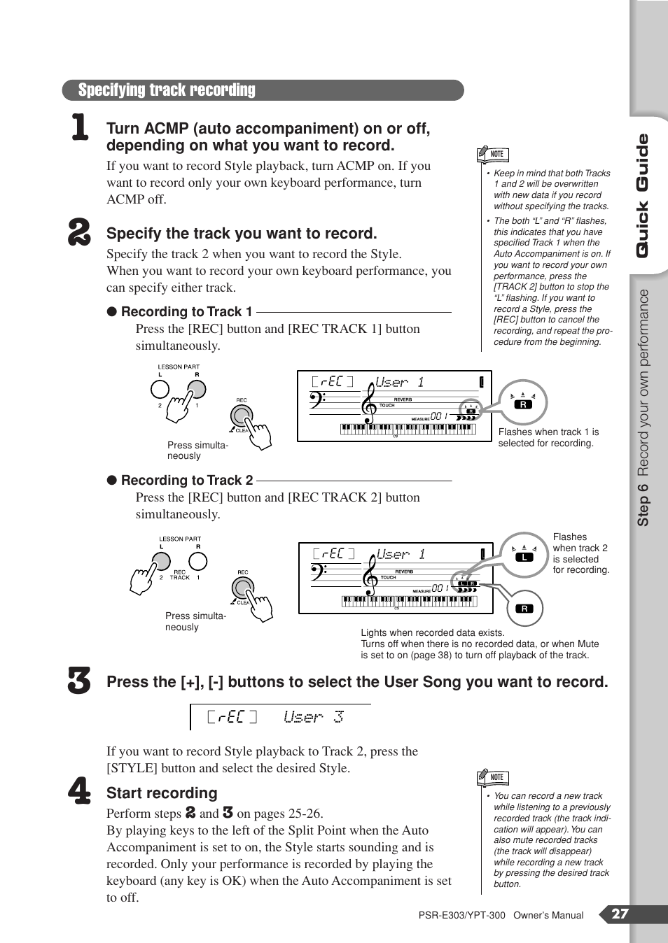 Specifying track recording | Yamaha YPT-300 User Manual | Page 27 / 84