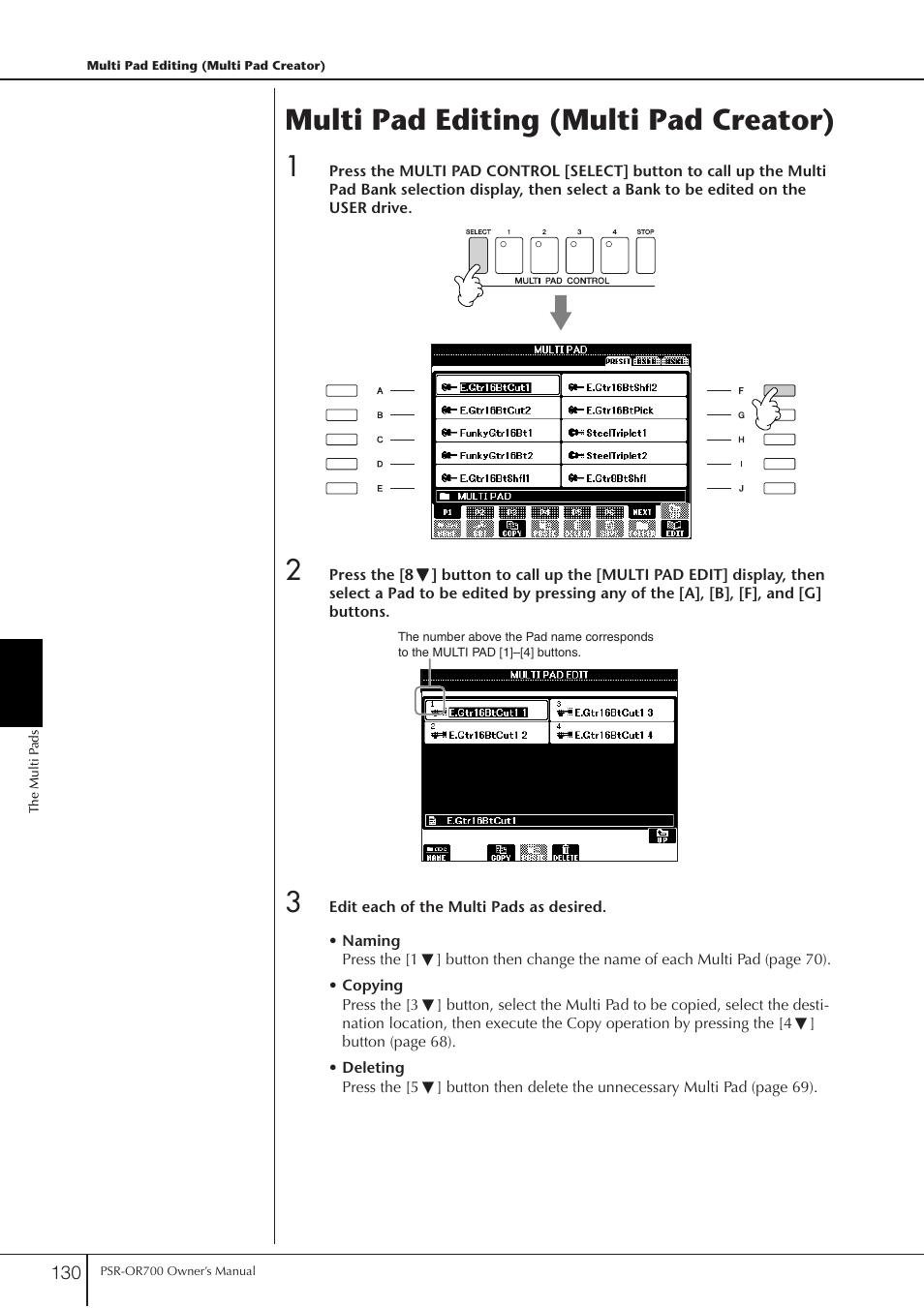 Multi pad editing (multi pad creator), P. 130 | Yamaha PORTATONE PSR-OR700 User Manual | Page 130 / 196