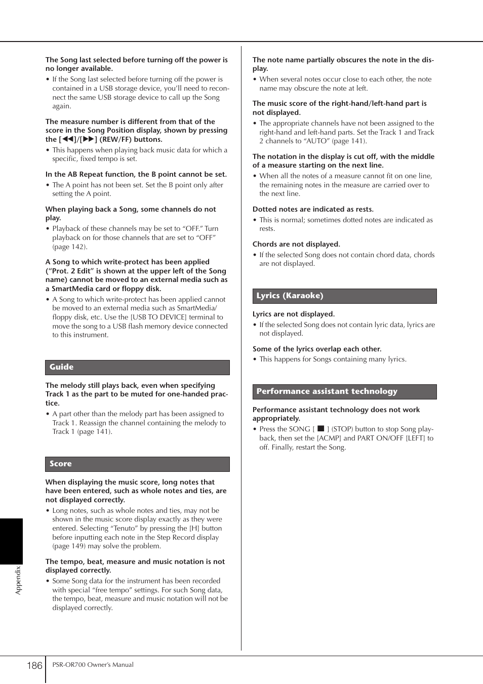 Yamaha PORTATONE PSR-OR700 User Manual | Page 186 / 196