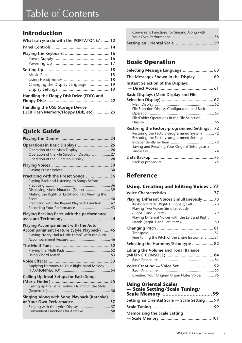 Yamaha PORTATONE PSR-OR700 User Manual | Page 7 / 196